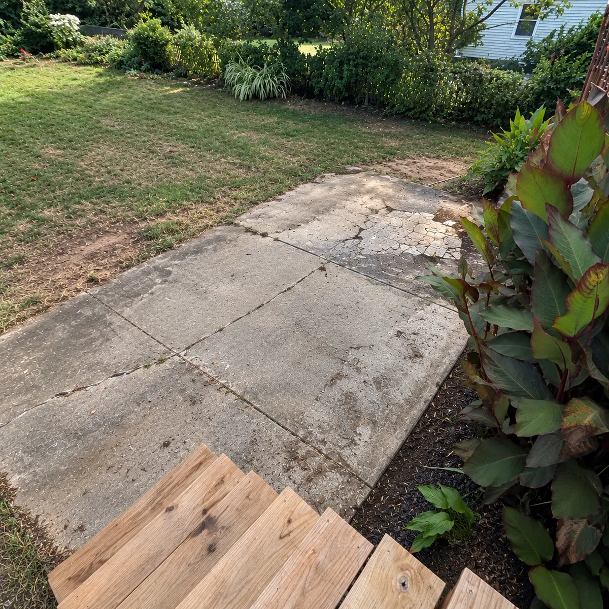 AI reconstruction of the old cracked concrete patio in Kirkwood, MO