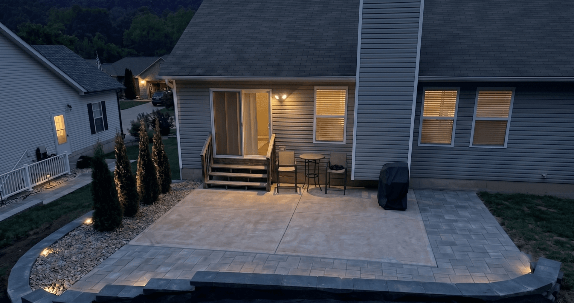 nighttime patio backyard shot
