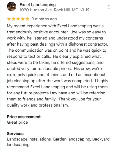 Sherry Lea about Excel Landscaping