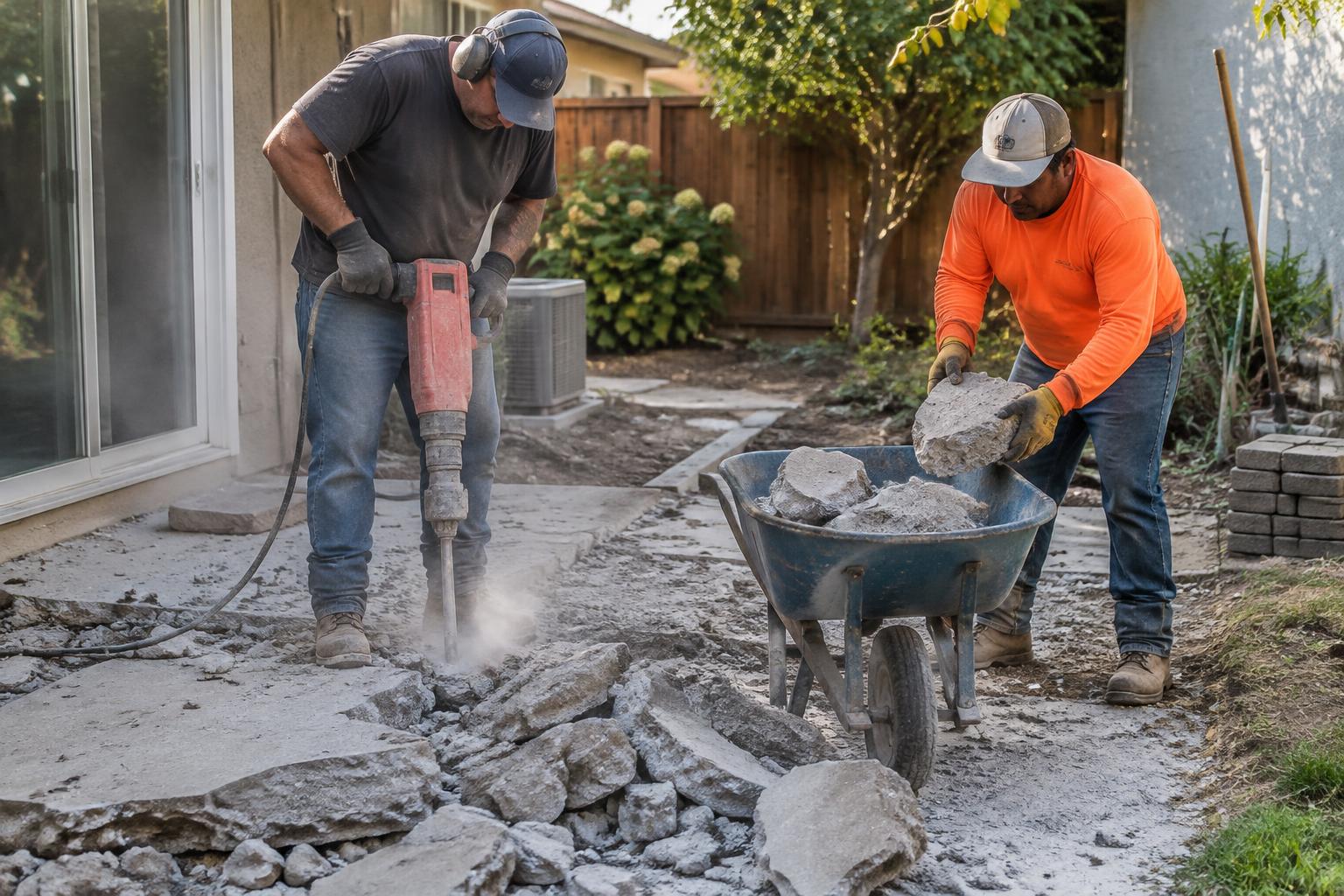 Removing old concrete patio before installing pavers