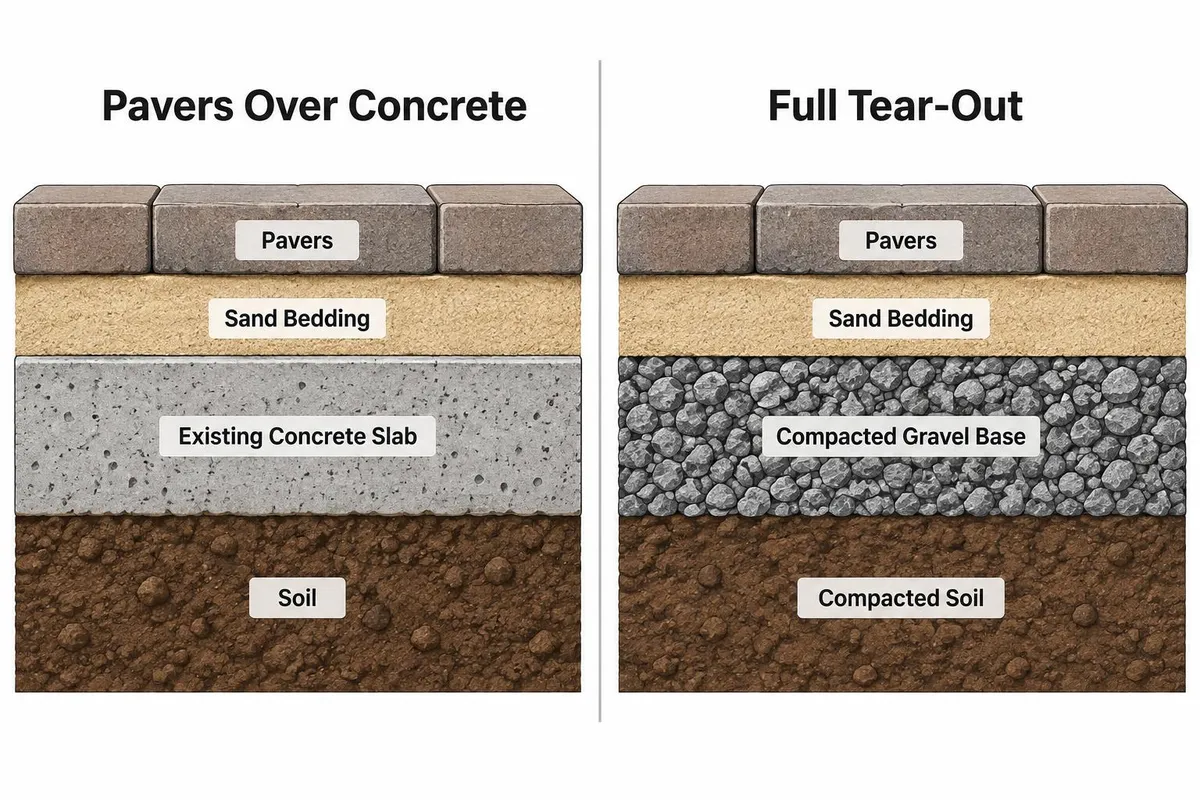 Pavers over existing concrete vs full concrete removal